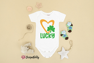 Lucky Shamrock Love Onesie apparel clipart design gold green heart holiday illustration lucky shamrock st patrick vector