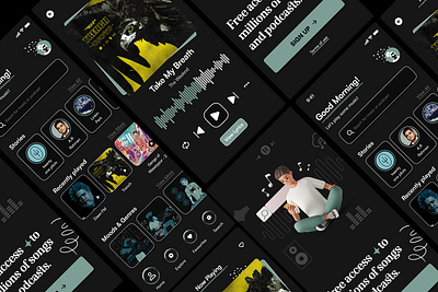 Music app animation app branding dark design graphic design illustration logo mobile music ui ux