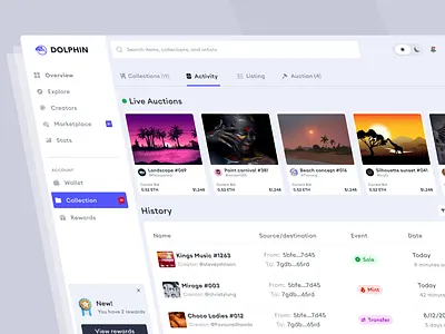 NFT - Dolphin Collection UI (Light Mode) blockchain branding crypto cryptocurrency design illustration landing page logo nft ui web3