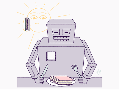 The Nightingale books cutlery food for thought hand drawn illustration nightingale robot sun stories sunshine vector
