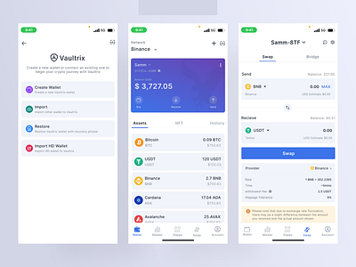 Vaultrix Web3 Wallet blockchain branding crypto cryptocurrency design illustration landing page logo mobile app ui wallet web3