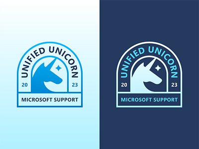 Microsoft Unified Unicorn Badge badge branding customer support email flat graphic design horse icon illustration logo microsoft minimal tech unicorn vector