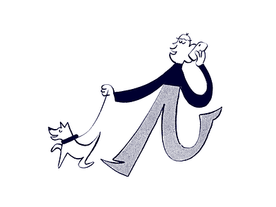 walking animal branding dog eating illustration outside owner pet service walking