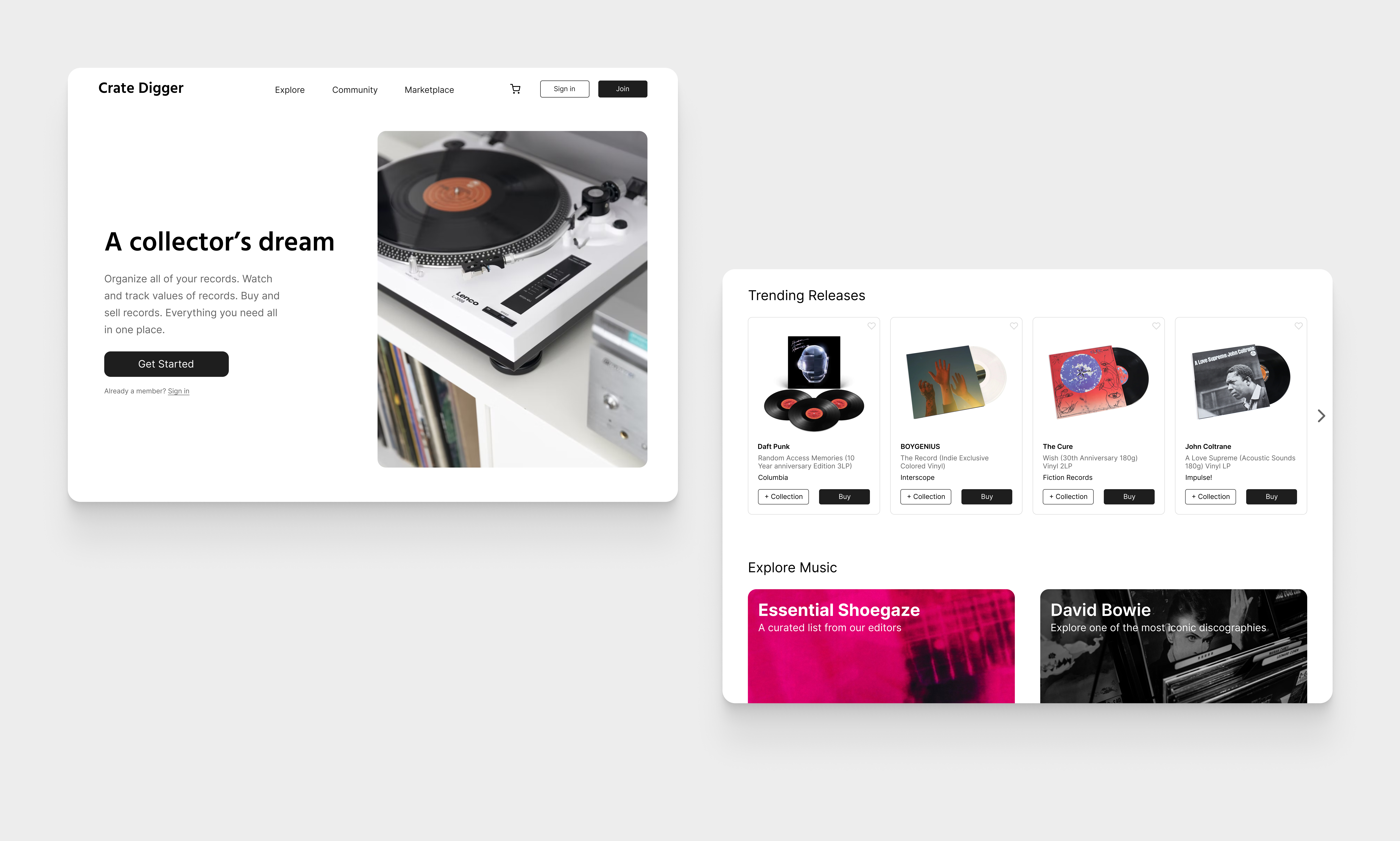 Crate Digger - Buy, Trade, Catalog Vinyl. branding design ui ux