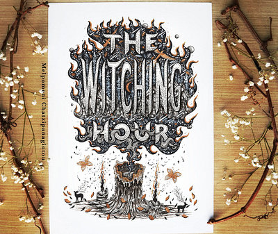 The Witching Hour art artwork branding candle design drawing fantasy art halloween handmade illustration letterform lettering logo magic nature space surreal type typography witch