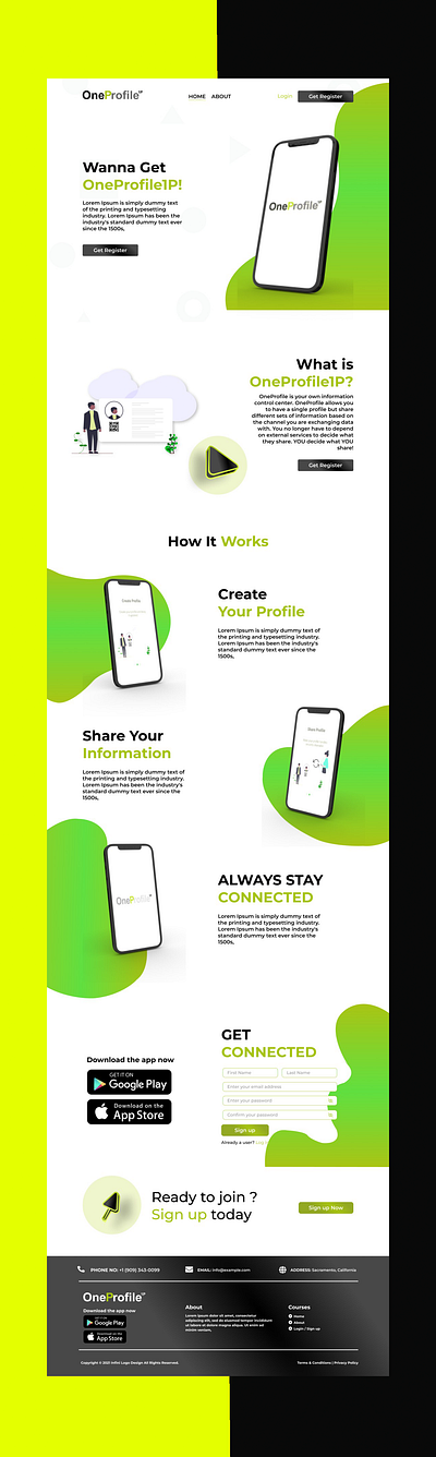 OneProfile Mobile Application Website UI