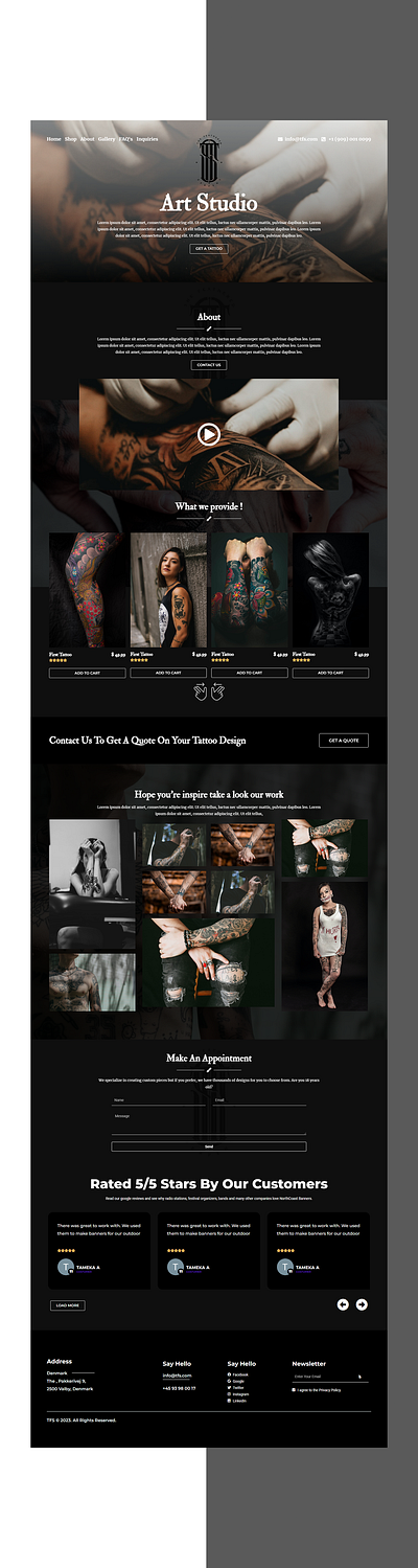 Tattoo Art Studio Website UI Design