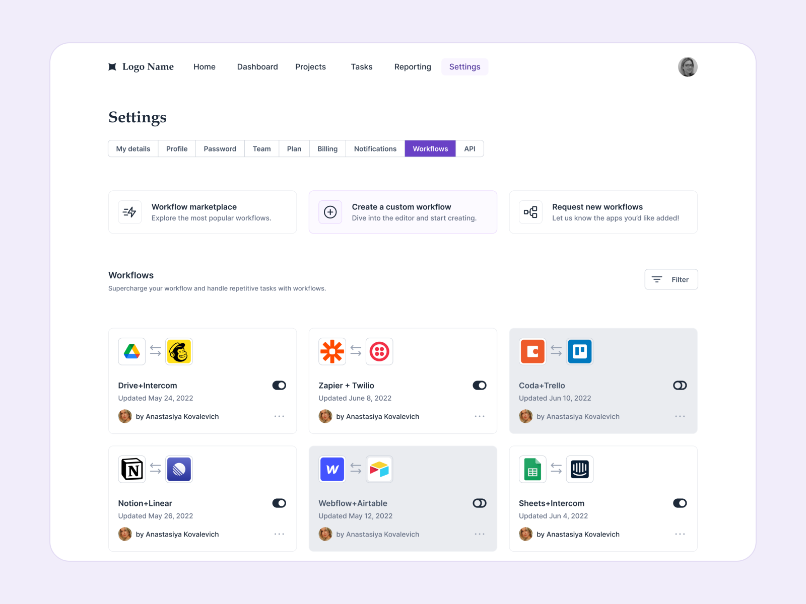 Workflows Dashboard (Inspired by Jordan Hughes) app clean concept dashboard design figma menu minimal minimalism navigation ui ux webdesign weblow website design