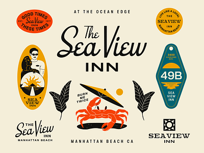 Illustration & Identity for Manhattan Beach Hotel badge branding california crab identity illustration la linework midcentury tearsheet typography vintage