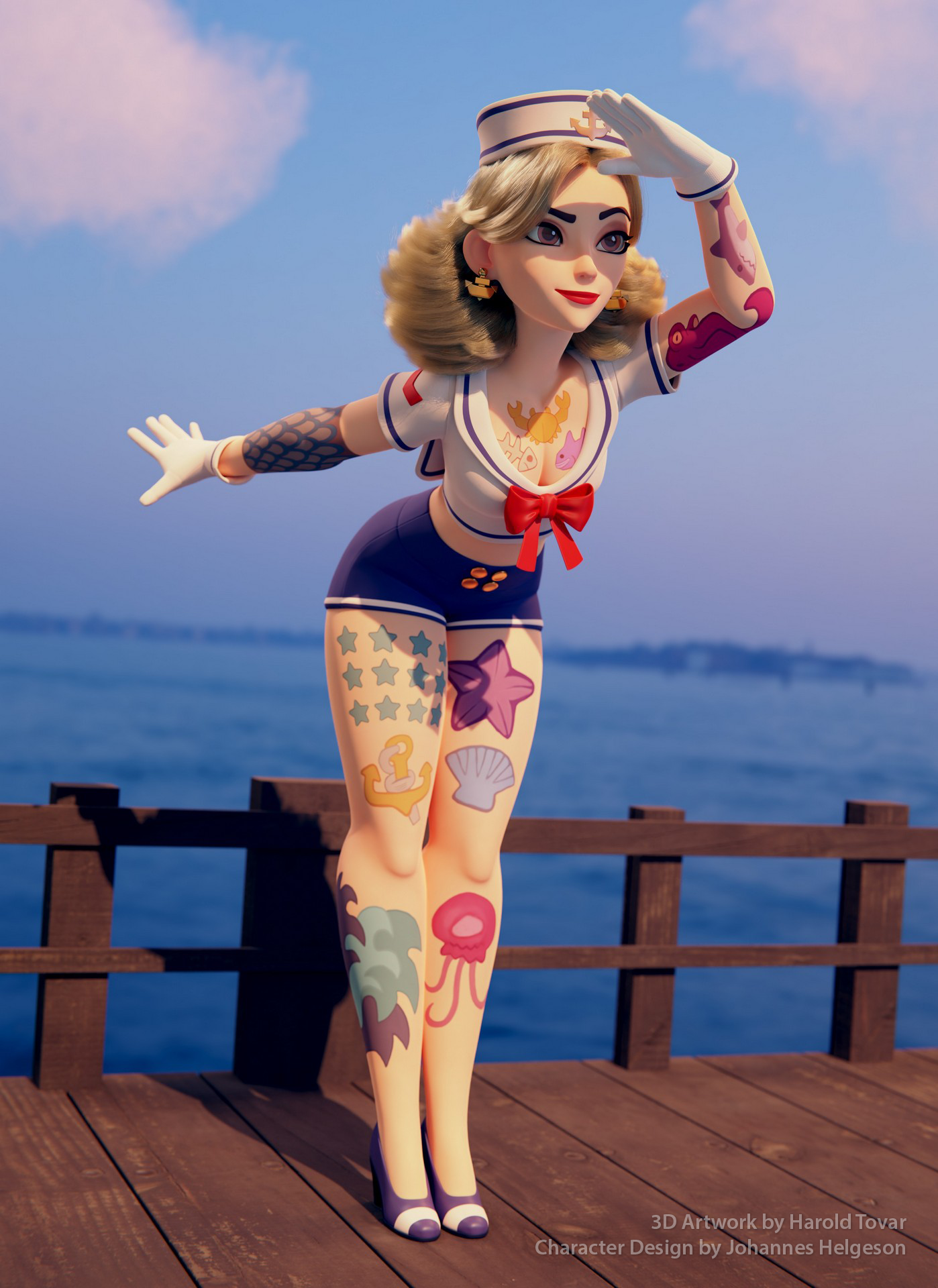 Sailor Pinup 3d 3dgirl blender characters illustration modeling pinup sailor girl
