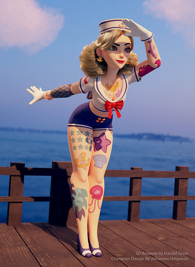Sailor Pinup 3d 3dgirl blender characters illustration modeling pinup sailor girl