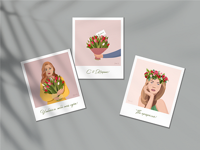 Romantic set of spring cards. avatar beautiful bouquet card design flowers graphic design greeting card illustration invitation lady portrait postcard romantic mood set spring summer vector woman women