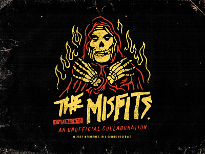 THE MISFITS X WEIRDFACE BRAND badge brand identity branding character design clothing brand crimson ghost design illustration lettering logo misfits new jersey punk rock vector