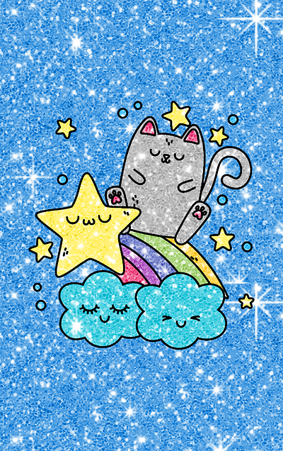 glitter star kitty coloring digital art graphic design