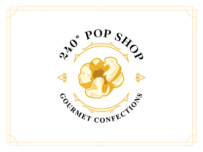 240 Pop Shop Gourmet Confections (Kernel Alt.) abstract branding buttery design filigree food illustration kernel line logo lines mushroom popcorn snack