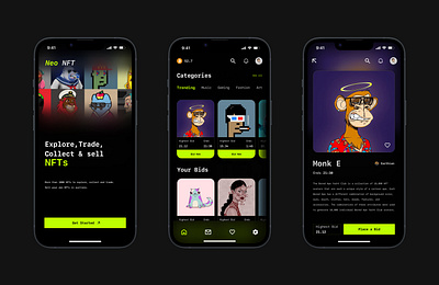 NeoNFT app branding design digitalart minimal nfts product design ui