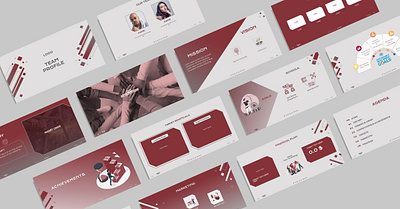 Red Grey Edge Geometric Team Profile Template animation design illustration microsoft presentation slides team presentation template