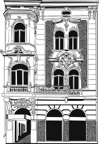 Vector sketch illustrations of Krakow buildings facades adobe illustrator graphic design illustration ink vector