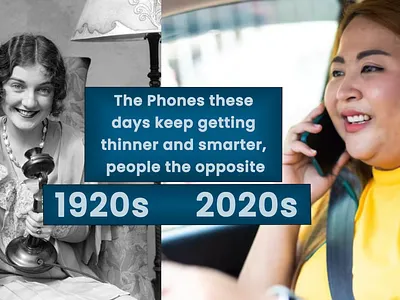 1920s verses 2020s phones graphic design