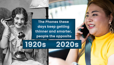 1920s verses 2020s phones graphic design