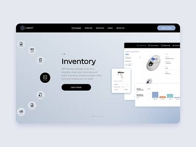 Advanced Features. SaaS software for Labs. Spinner. UIUX design advanced corporatesite ecommerce features interface inventory lab equipment labs layout minimal saas software spinner uiux ux uxui web design
