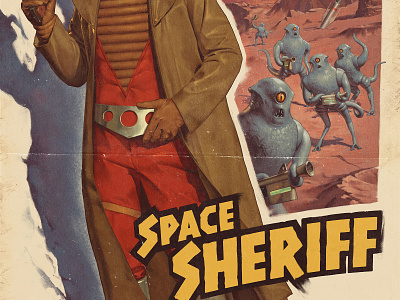 Space Sheriff illustration poster retrofuturism rocket space