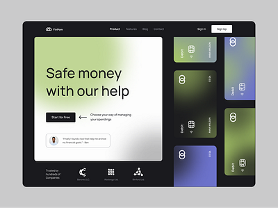 landing page for a financial app dark ui design figma figma design finance finance ui financial app landing page ui user interface web design website
