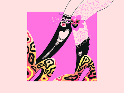 Besties animalistic besties blog illustration bright colours character cheeky face expressions faces flat illustration fun illustration knees legs love pink print quirky shoes