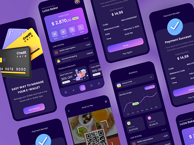 Fintech e-wallet App 3d android app appdesign bitcoin btc card creditcard currency e wallet eth ewallet finance fintech ios payment scan scanqr ui wallet