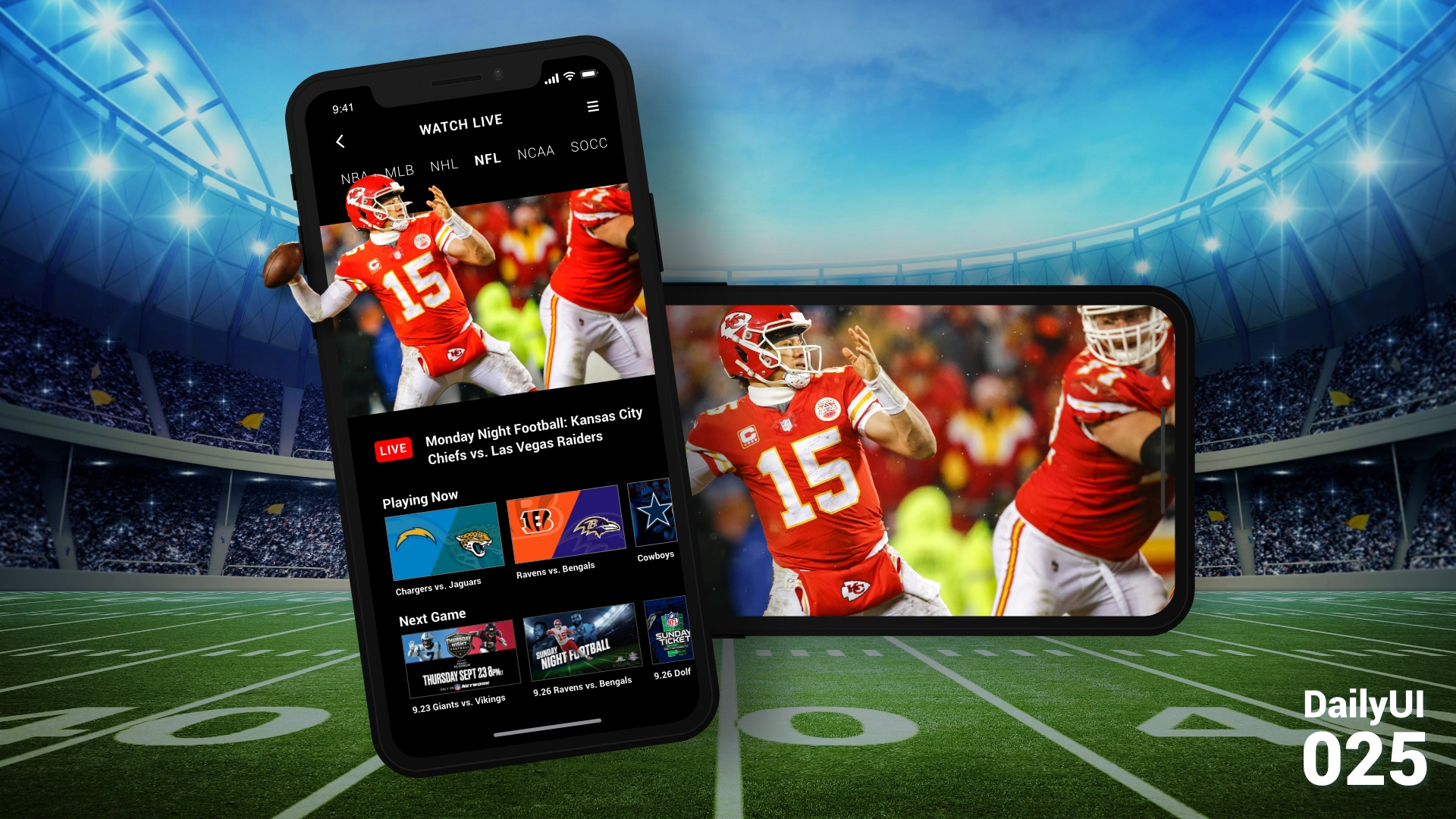 DailyUI 025 daily ui 025 daily ui 25 daily ui challenge dailyui dailyui025 design in one hour mahomes patrick mahomes smart tv ui sports ui tv ui ui ux watch live tv