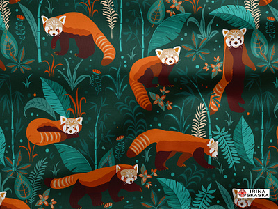 RED PANDA design forest illustration leaves ornament packaging seamless pattern summer summer style textile design tropical