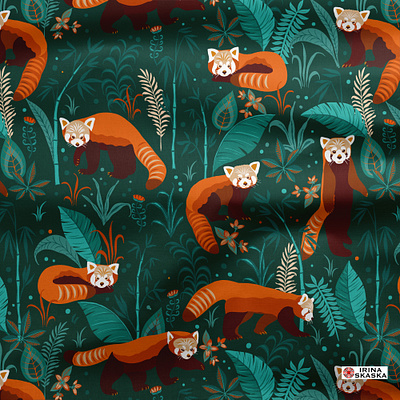 RED PANDA design forest illustration leaves ornament packaging seamless pattern summer summer style textile design tropical