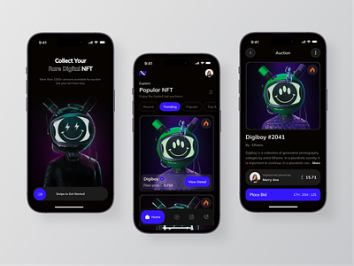 NFT Auction Mobile App app design art market auction auction app blockchain crypto art design digiboy digital art mobile mobile app nft nft app nft app design nft auction mobile app nft mobile app ui ui design uiux user interface