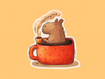 Coffeebara capybara coffee coffeebara cup illustrator large coffee mug red mug rodent steam