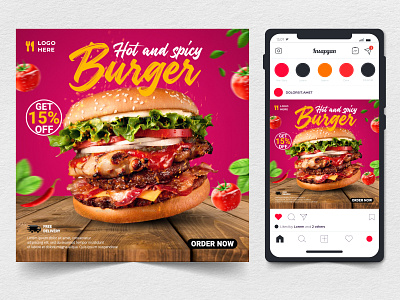 Burger Instagram post design, social media promotion, Instagram branding burger social media post design digital design fakebook social media post food social media post graphic design instagram social media post social media social media post typography