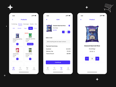 Grocery App 🛒 3d animation app branding design essentials graphic design grocery illustration logo mobile app motion graphics supermarket ui ux