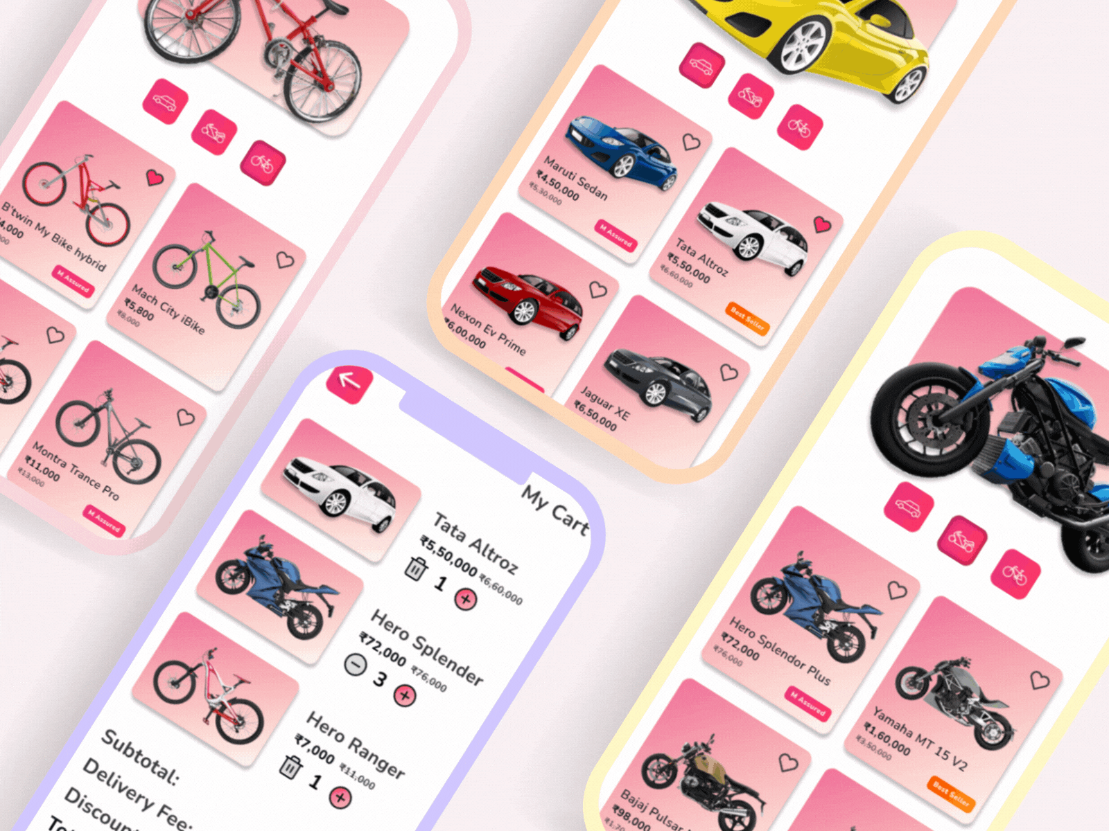 MotorGo - Car Buying App animation app design bike car cycle ecommerce graphic design logo mobile design prototype ui ux