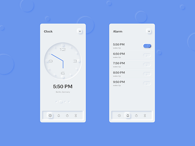 Alarm Clock App UI (Neumorphism) app concept design graphic design mobile ui uiux ux