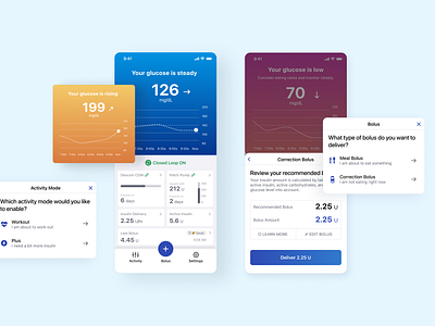 Automated Insulin Delivery App for people with diabetes app design blood sugar cgm design diabetes diabetes app health app health data healthcare insulin ui