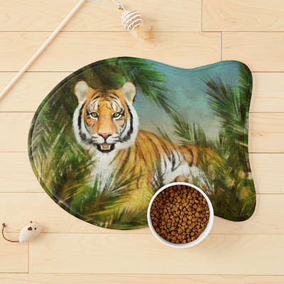 Tiger in the jungle digital painting Pet Mat cat design graphic design home decor illustration jungle pet mat poster redbubble tiger tropical leaves wild cats