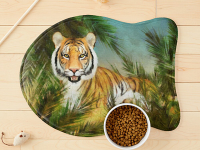 Tiger in the jungle digital painting Pet Mat cat design graphic design home decor illustration jungle pet mat poster redbubble tiger tropical leaves wild cats