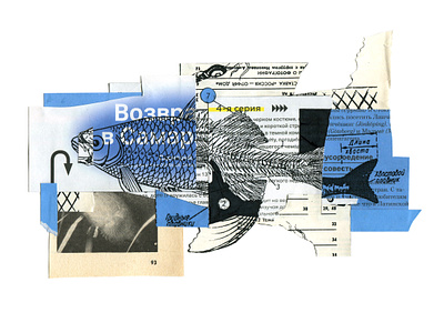 01_Fish abstract abstraction art blue collage februllage fish glitch graphic martovsky paper коллаж рыба фебруллаж