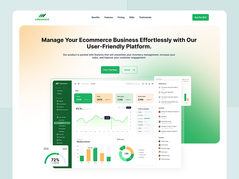 Saleswave - SaaS Landing Page dashboard design hero section landing landing page saas ui ux web