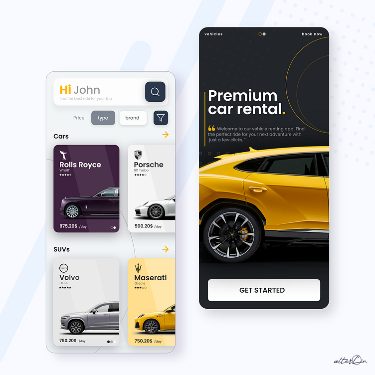 Sleek Car Rental App UI Design in Adobe XD by Kalana Nethsara on Dribbble