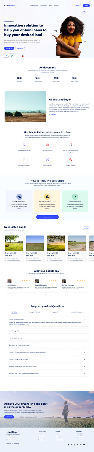 Land Buyer land buying landing page loan product design real estate ui uiux ux desihn website