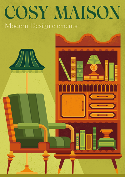 Cosy Maison abstract adobe illustrator book chair design editorial geometric graphic design illustration interiordesign lamp library livingroom modern pattern retro room textures vector vintage