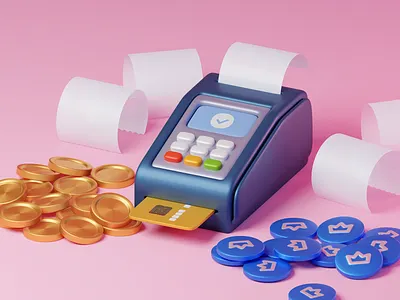 Payment card coin credit crown gold payment pos receipt terminal
