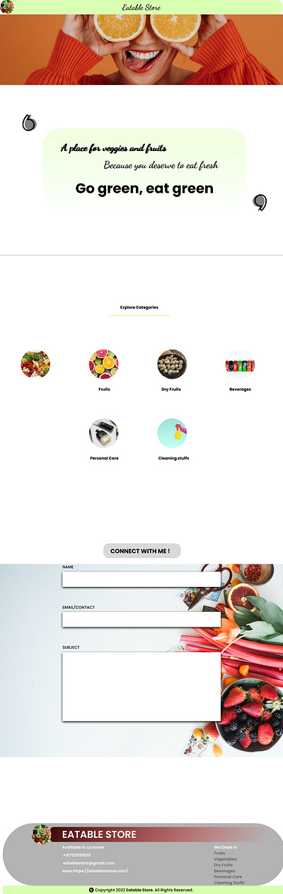 EATABLE STORE E-Commerce Web Application animation bevarages branding cleaning stuffs design dry fruits e commerce ecommerce website figma fruits graphic design motion graphics personal care ui ux vegetables