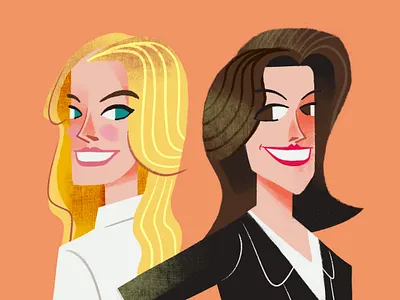 Margot Robbie & Anne Hathaway graphic design headshot illustration