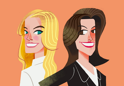 Margot Robbie & Anne Hathaway graphic design headshot illustration